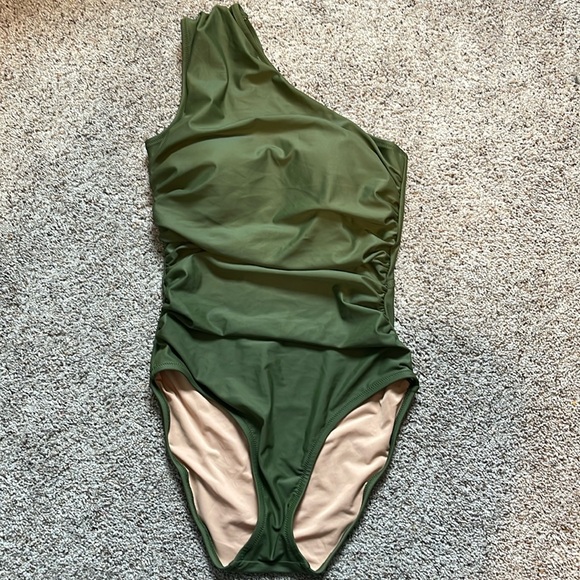 J. Crew Other - J Crew Reimagined One Piece Swim Size 8 Olive Ruched One Shoulder Swimsuit New